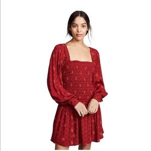 Free People Two Faces Smocked Dress🥀 Red